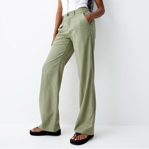 Love Tree boho sage olive pleated wide-leg linen blend pants NWT